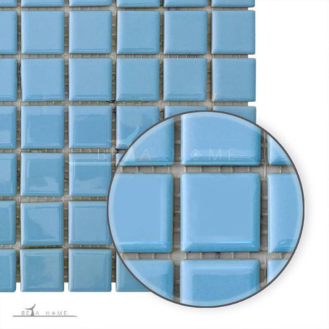 Light Blue glazed porcelain mosaic tiles detail