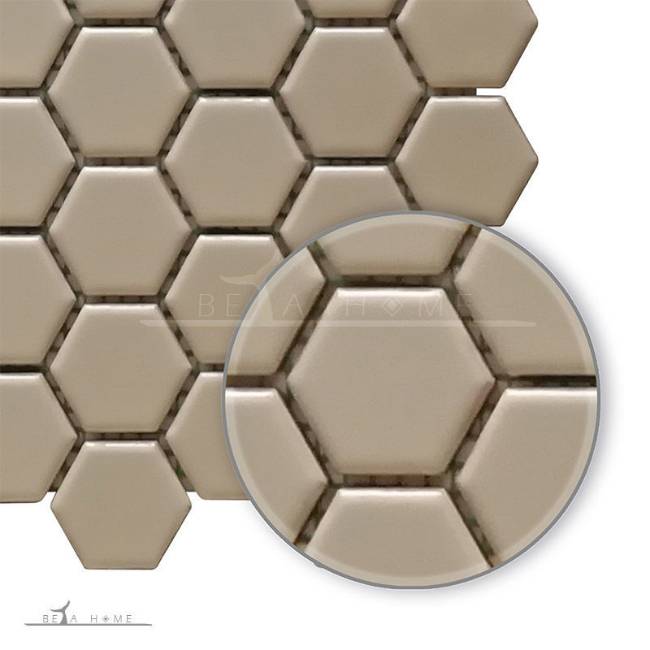 Hexagonal Beige glazed porcelain mosaic tiles