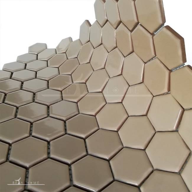Beige Grey hexagonal glazed porcelain mosaic tiles