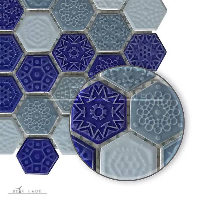 Delta blue textured mosaic tile mix