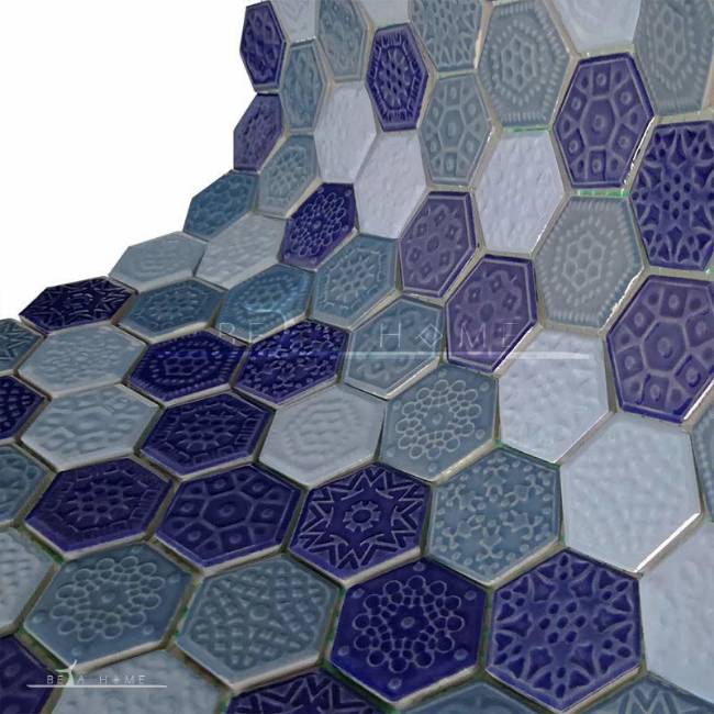 Delta blue textured mosaic tile mix on easy mount mesh