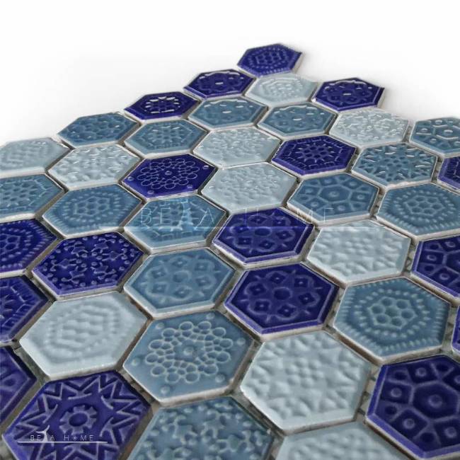  Delta blue textured mosaic tile mix detail