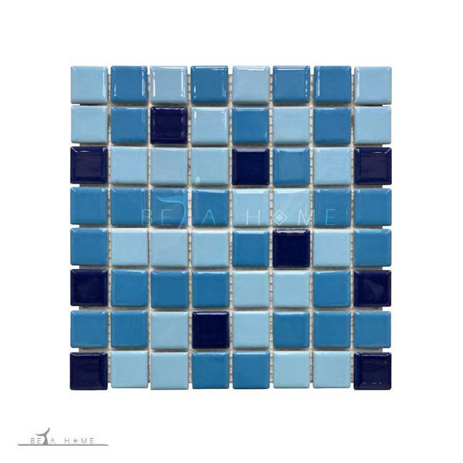 Dark blue mix of glazed mosaic tiles
