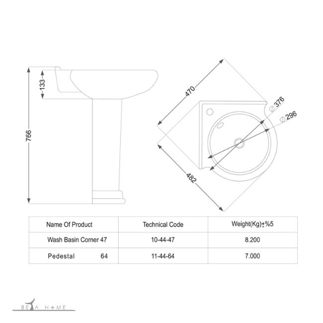 Dimensions of Diana Compact Corner cloakroom Sink